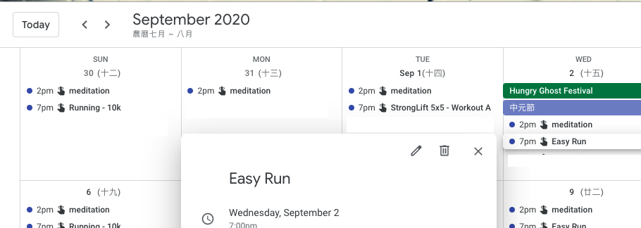 Run reminder on Google Calendar