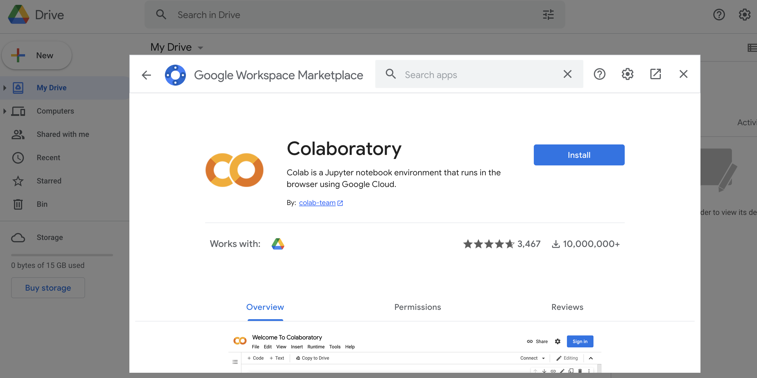 在 Google Drive 安裝 Google Colaboratory